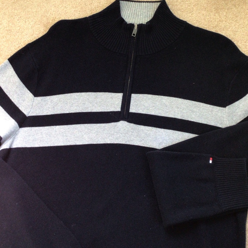 Tommy Hilfiger 100% cotton Blue and Gray Zip-Up Sweater